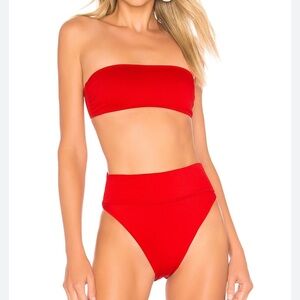 Textured RED Bikini Top removable straps 90’s high waist bottom Set NWOT SIZE L